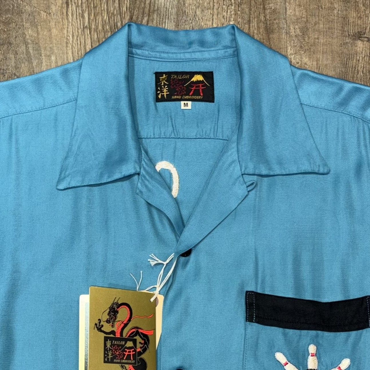 テーラー東洋 スカジャン刺繍 ボウリングシャツ 横須賀 ジャパン 人力車 アメカジ TT39103 125 ブルー Mサイズ