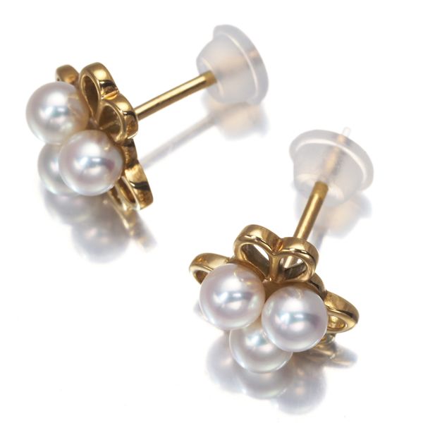 ミキモト ピアス ベビーパール 真珠 3.7mm フラワー K18YG