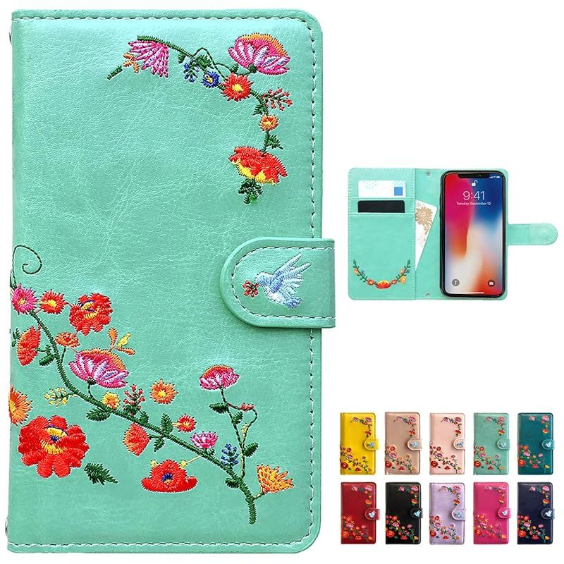 F-52B らくらくスマートフォン ケース カバー 手帳型ケース ケース カバー 手帳型 f52b f-52bケース f-52bカバー f-52b手帳型ケース f52bケース f52bカバー f52b手帳型ケース 【NB】 花刺繍 ペパーミントグリーン g 1