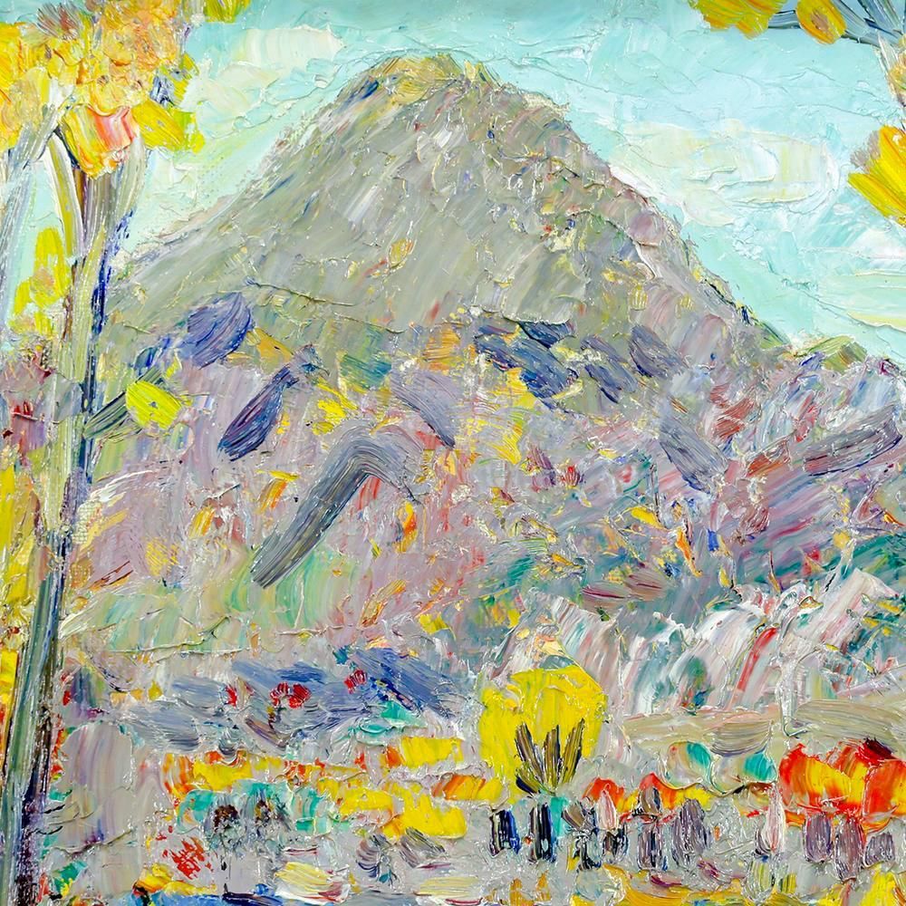 真作】【WISH】小林和作「山湖の秋」油彩 4号 ◇秋彩