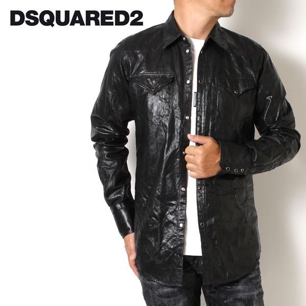 ディースクエアード DSQUARED2  コーティング ウエスタンシャツ【ブラック】 DM0755 S30826 900/【2023-24AW】m-tops