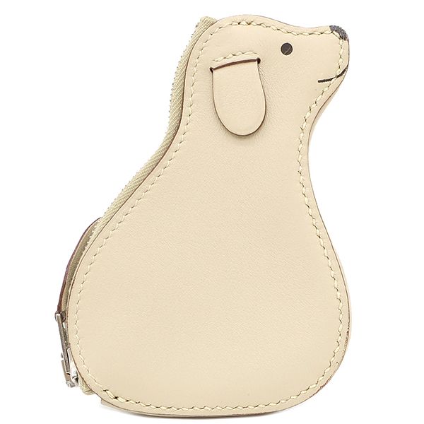 エルメス HERMES コインケース DOG レザー ベージュ シルバー