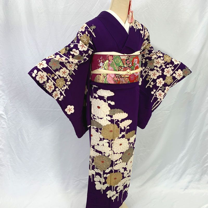 508aa11◇アンティーク着物 梅 菊 訪問着 レトロモダン 大正