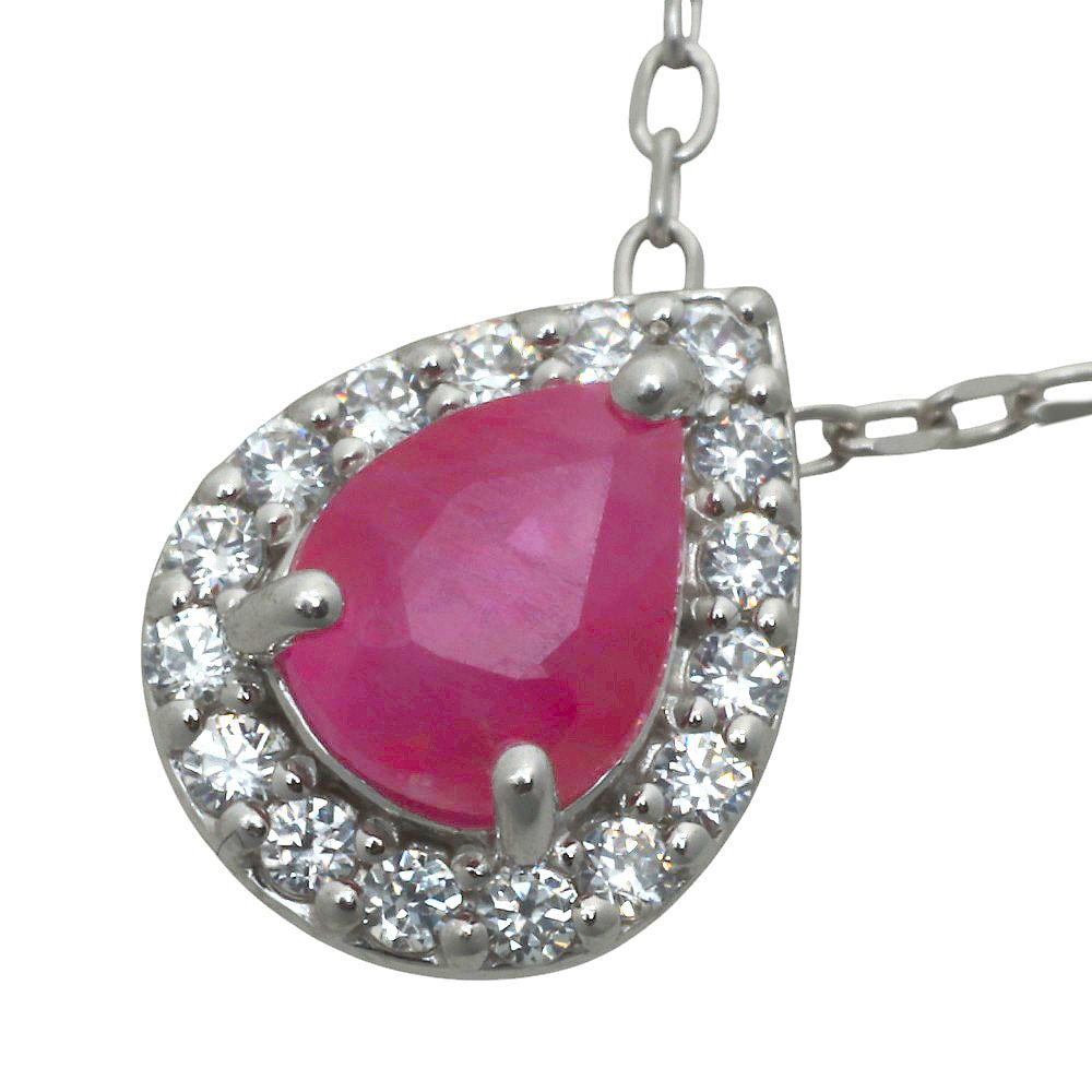 ネックレス ルビー 1.23ct ダイヤ 0.10ct フラワー K18WG GENJ 限界値下げ品 ルビー（素材（ジュエリー・アクセサリー）プラチナ