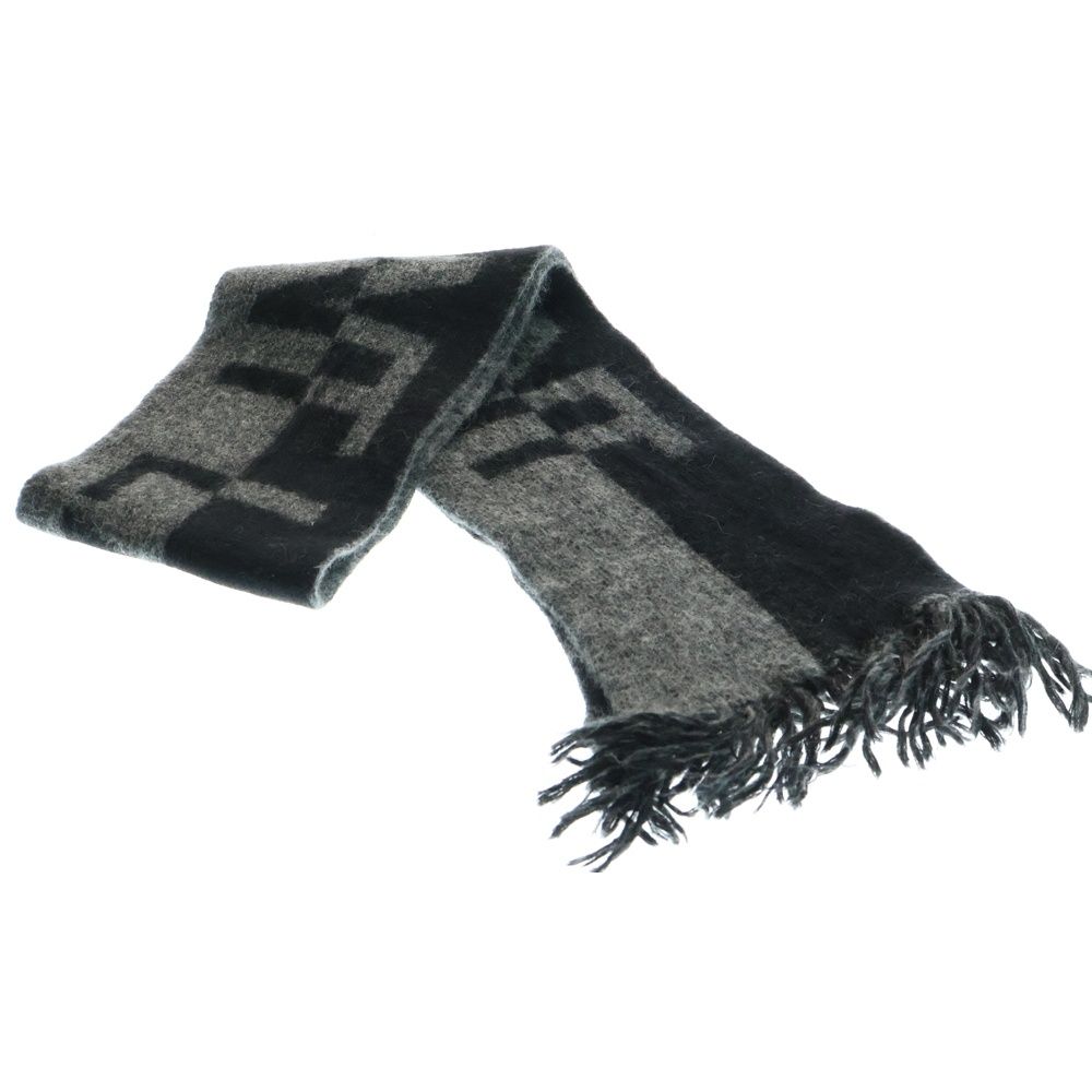SAINT LAURENT PARIS サンローランパリ アルパカ混 フリンジ ウールマフラー ストール ブラック グレー 668797