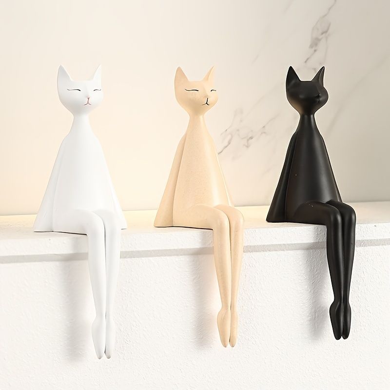 オブジェ 置物 ガーデンオーナメント 座っているネコ ねこ 猫 ベージュ 白 黒 棚オブジェ 樹脂 インテリア 室内 屋内 インテリア雑貨 玄関 リビング ダイニング インテリア小物