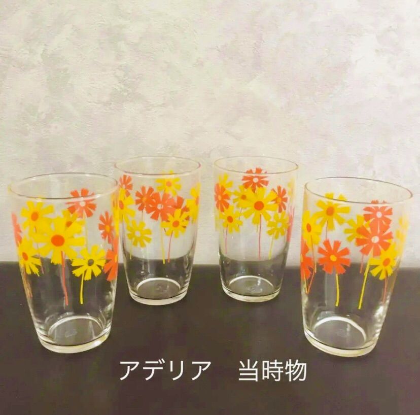 アデリア 昭和レトロ 花柄グラス まとめ売り 4個セット 当時物 - メルカリ