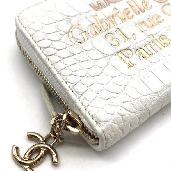 良品 CHANEL シャネル ガブリエル ドゥ クロコ型押し ラウンドファスナー 長財布 ホワイト k3753 CHANEL - 良品 CHANEL シャネル ガブリエル ドゥ クロコ型押し