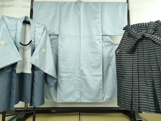 平和屋着物 上 男性 色無地 紋付き羽織 行灯袴セット 舞台衣装 花菱地紋 洗える着物 DZAA9357kh5
