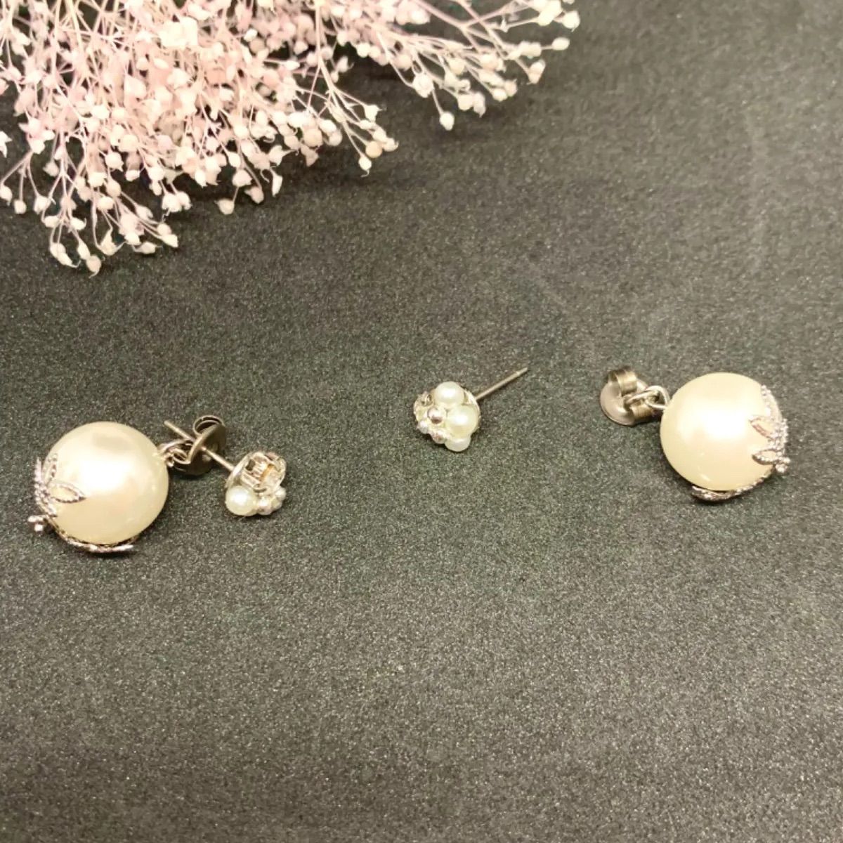ハンドメイドピアス バックキャッチピアス 揺れる パール