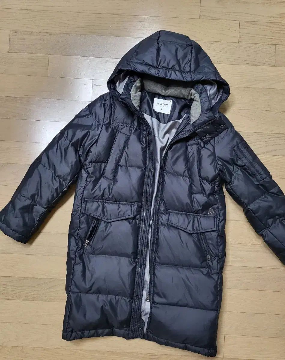 BENETTON フード ロング ダウン ブラック 155 サイズ