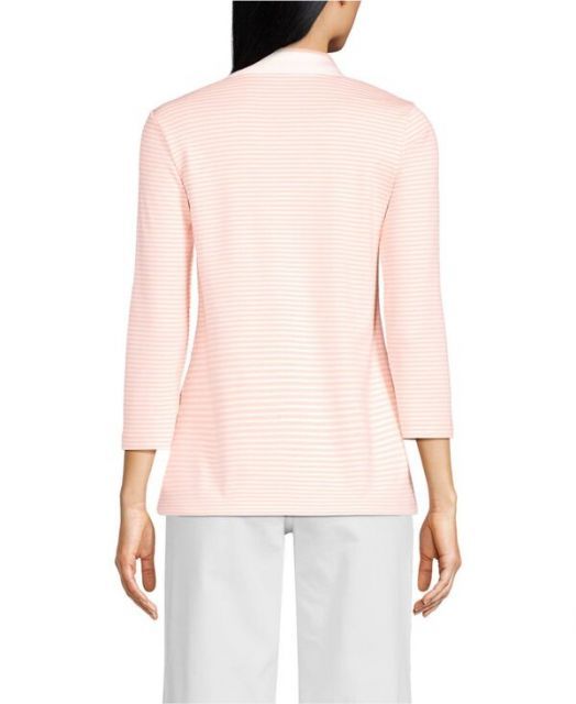送料無料 ランズエンド レディース ポロシャツ トップス Women s 3|4 Sleeve Supima Cotton Polo Shirt Crisp peach stripe|tipped