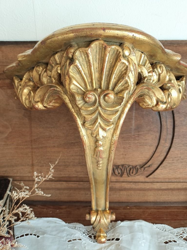 フランス アンティーク 木製 ゴールド 装飾 壁掛け ラック コンソール