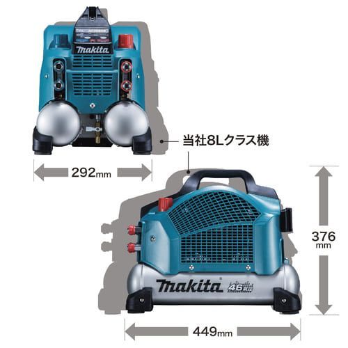 新品 ★ makita マキタ エアコンプレッサ AC462XS ショルダベルト付 ブルー コンパクト 100V 静音 高圧 常圧 容量7L 低振動 低騒音 一般圧/高圧 未使用