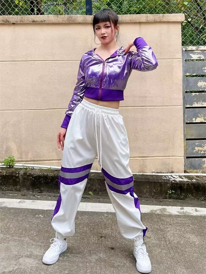 パープル/ホワイト 2色 ヒップホップダンスパンツ レディ ZUMBAウェア