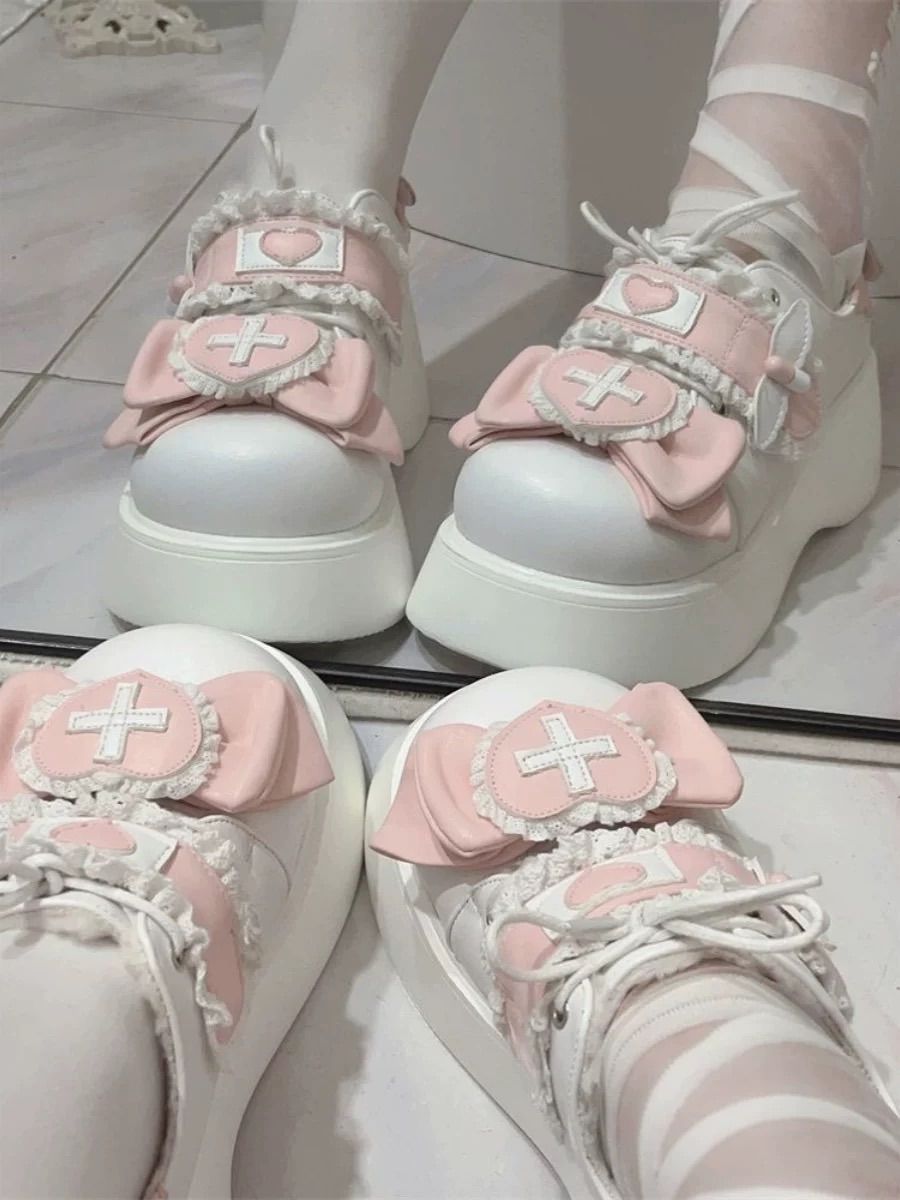 新品タグ付 Ank Rouge 厚底シューズ ピンク レース 量産型 ロリータ 新品タグ付 Ank Rouge 厚底シューズ ピンク レース 量産型