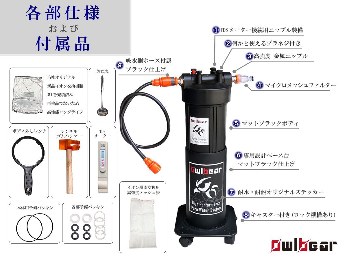 自社オリジナル◆洗車用純水器◆ 高性能イオン交換樹脂充填済み TDSメーター付き コーティング 洗車【アウルベア】