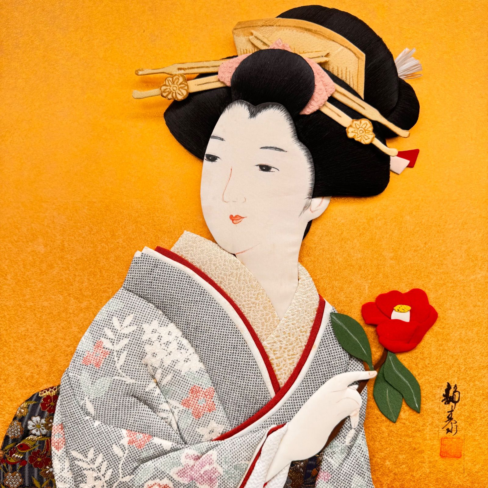 浮世絵風 貼り絵 日本画 絵画 うちわを持つ女性 額縁 伝統工芸品 公式 浮世絵風 貼り絵 日本画 絵画 うちわを持つ女性 刻み込ま