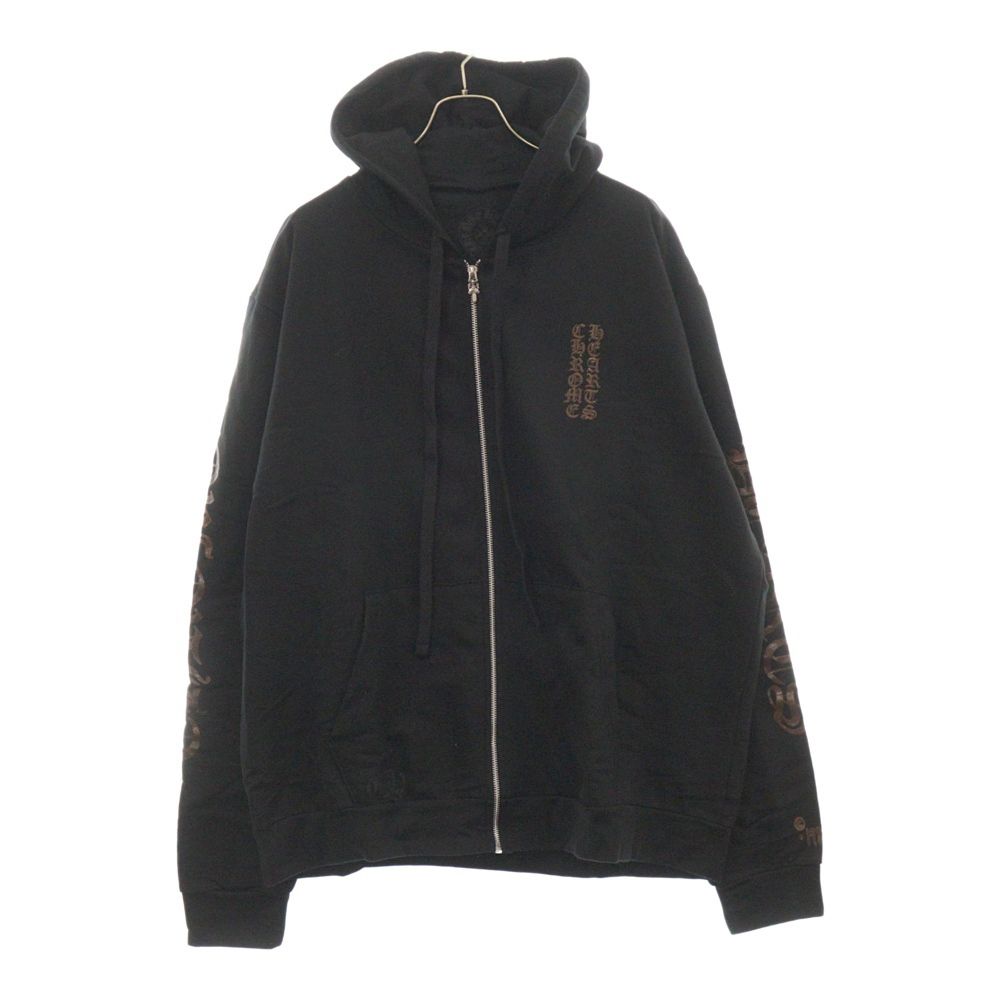 CHROME HEARTS (クロムハーツ) ONLINE EXCLUSIVE 1988 ZIP HOODIE オンライン限定 袖ロゴプリント ジップアップパーカー ブラック