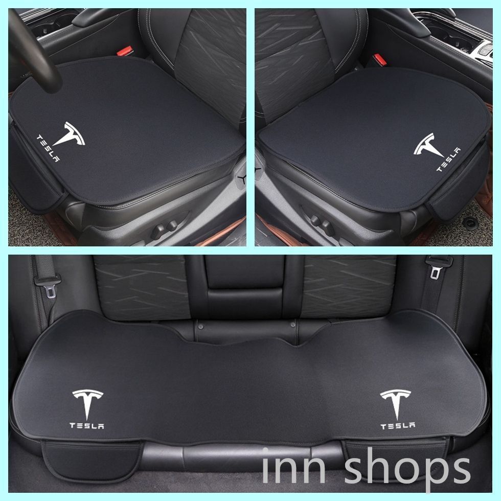 【新品未使用】テスラ Tesla ロゴ入り 車用 シートカバー シートクッション カーシートカバー 座布団滑り止め 前座席用2枚+後部座席用1枚   ブラック  モデル3 モデルYモデルSモデルX
