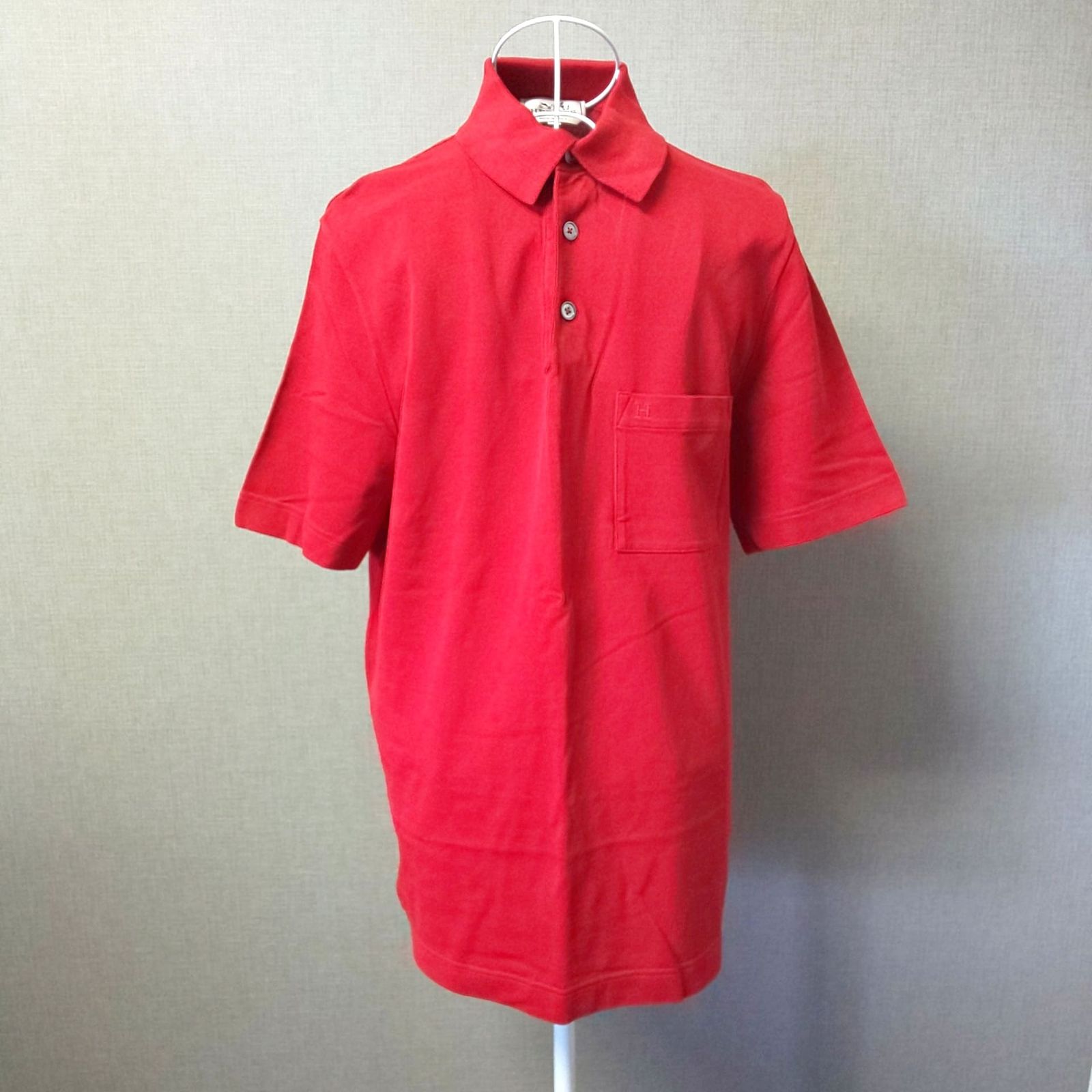 872B-02 HERMES エルメス メンズ ポロシャツ 半袖 赤 Mサイズ カットソー 夏服 綿100％ イタリア製