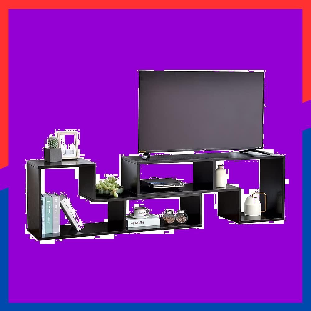 商品 ブラック 簡単組立 32～62V型対応 角度調整 コーナー 伸縮幅1050～2100mm ローボード テレビ台 Vanlent