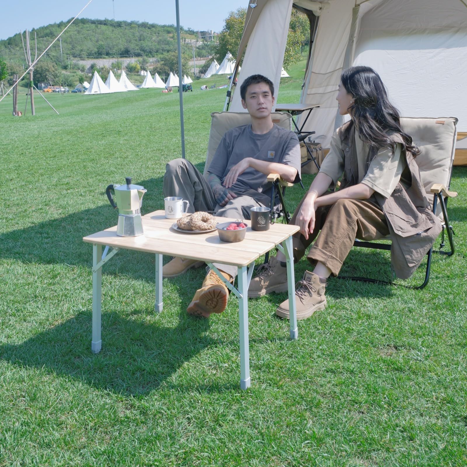 KingCamp キャンプ テーブル アウトドア 折りたたみ テーブル 高さ調整可能 コンパクト 耐荷重30kg バンブーテーブル 収納付き