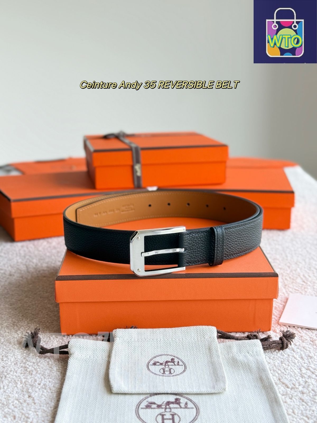 トヨ様　Hロゴバックル ベルト ノワール/オレンジ トヨ様 Hロゴバックル ベルト ノワール/オレンジ ストア HERMES