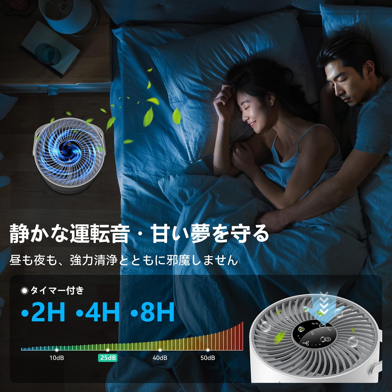 空気清浄機 小型 360°循環浄化・極静音・花粉対策13畳 USB 節電対策
