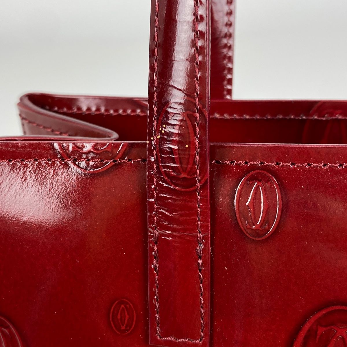 Cartier ハッピーバースデー　ボルドー エナメルレザー ハンドバック カルティエ CARTIER ハッピーバースデー ハンドバッグ トート