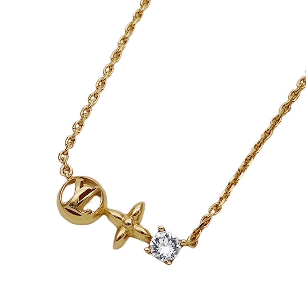 ルイ ヴィトン LOUIS VUITTON ネックレス レディース ブランド GP ネックレスプティ ルイ ゴールド M00368 ストーン フラワー LVモチーフ 小ぶり 上品 キラキラ