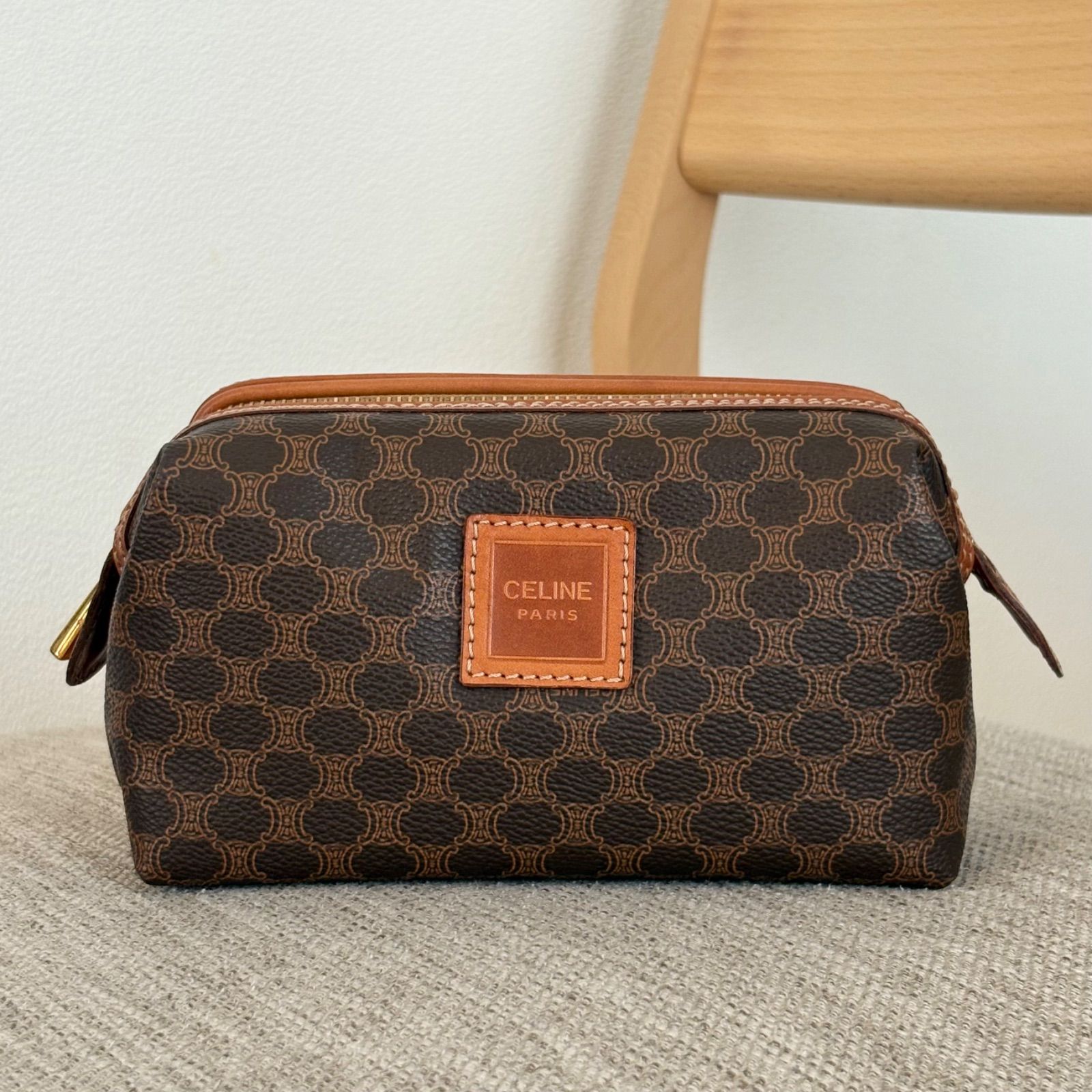 CELINE】アクセサリーポーチ ハンドバッグ マカダム柄 ゴールド金具
