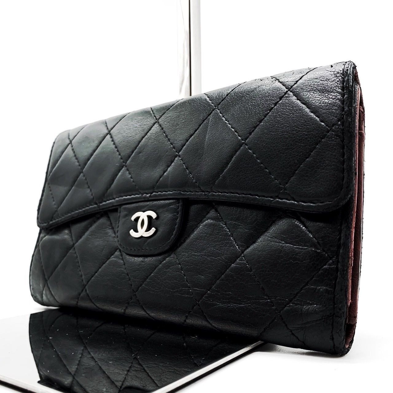CHANEL ブラック キルティング ラムスキン長財布 美品 シャネル 長財布 