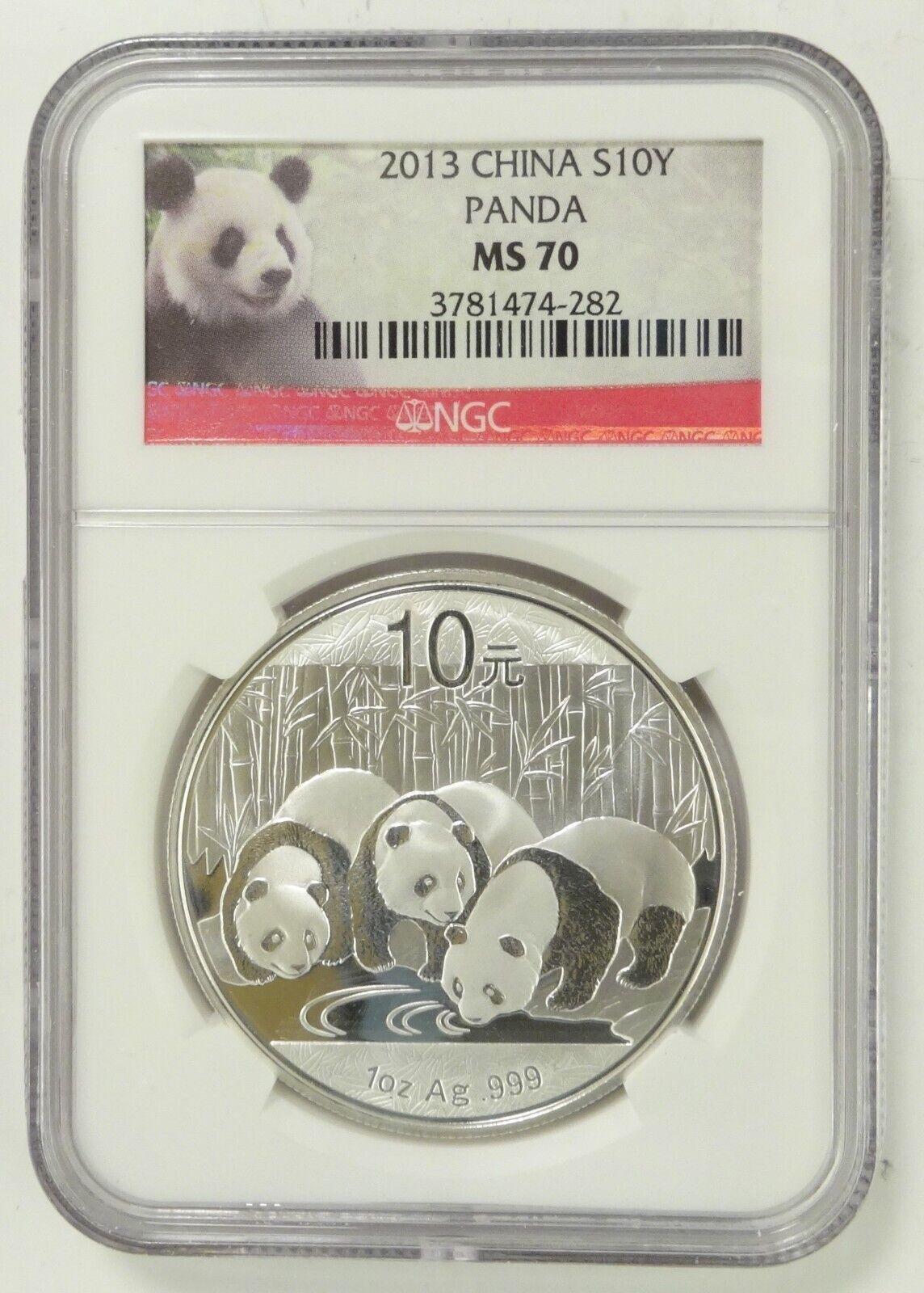 2013 CHINA S10Y PANDA MS70 1 Oz. SILVER COIN