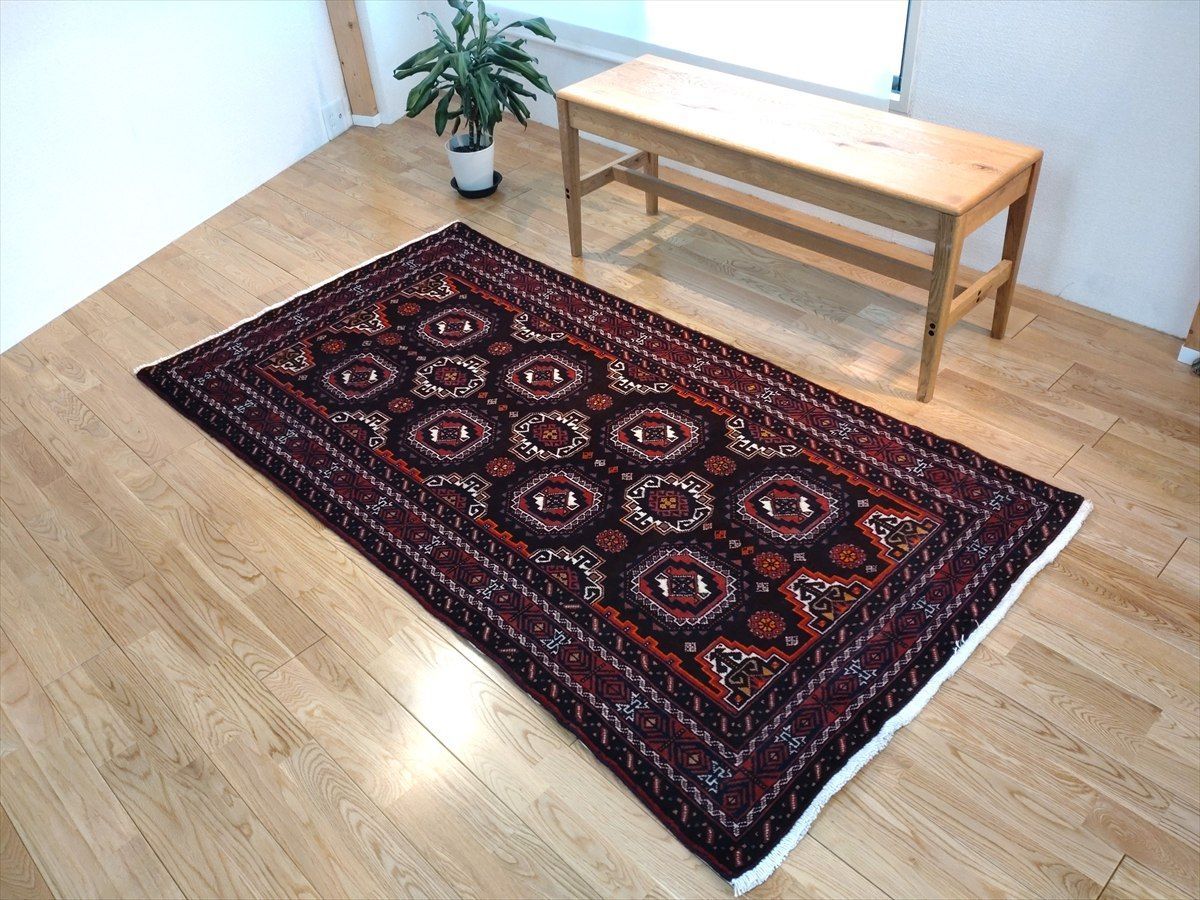 ペルシャ絨毯 バルーチ産 本物 手織り絨毯トライバルラグ リビングインテリア トライバル絨毯 ペルシャ絨毯 バルーチ ラグ リビング 188x100