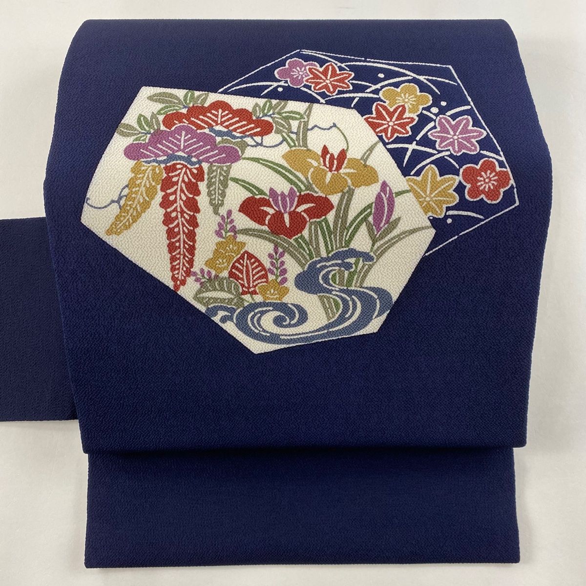 名古屋帯 突っつけ 秀品 貝合わせ 草花 黒 正絹 【中古】