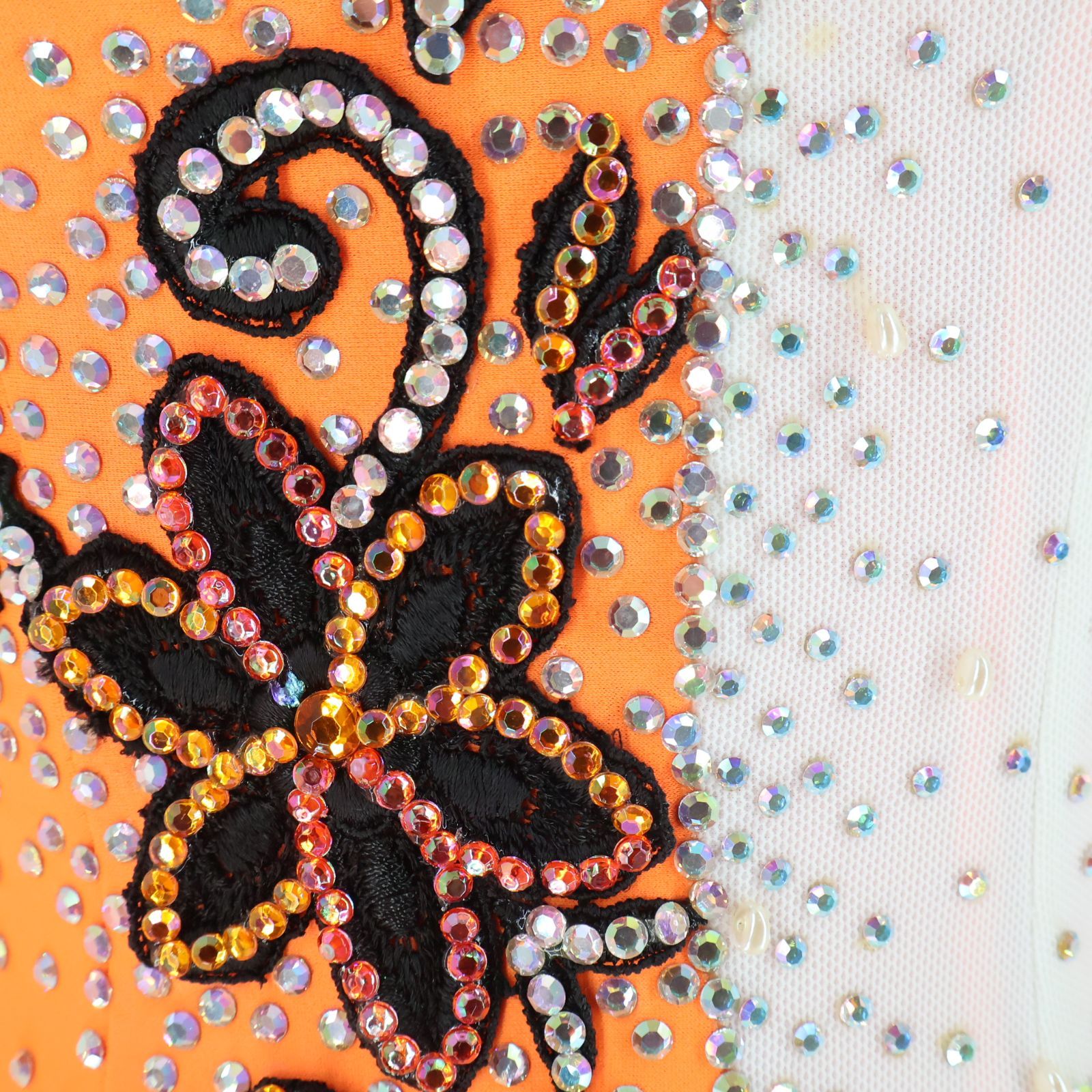 社交ダンス衣装】オレンジ ワンピース ドレス ホワイト 蛍光 白 黒