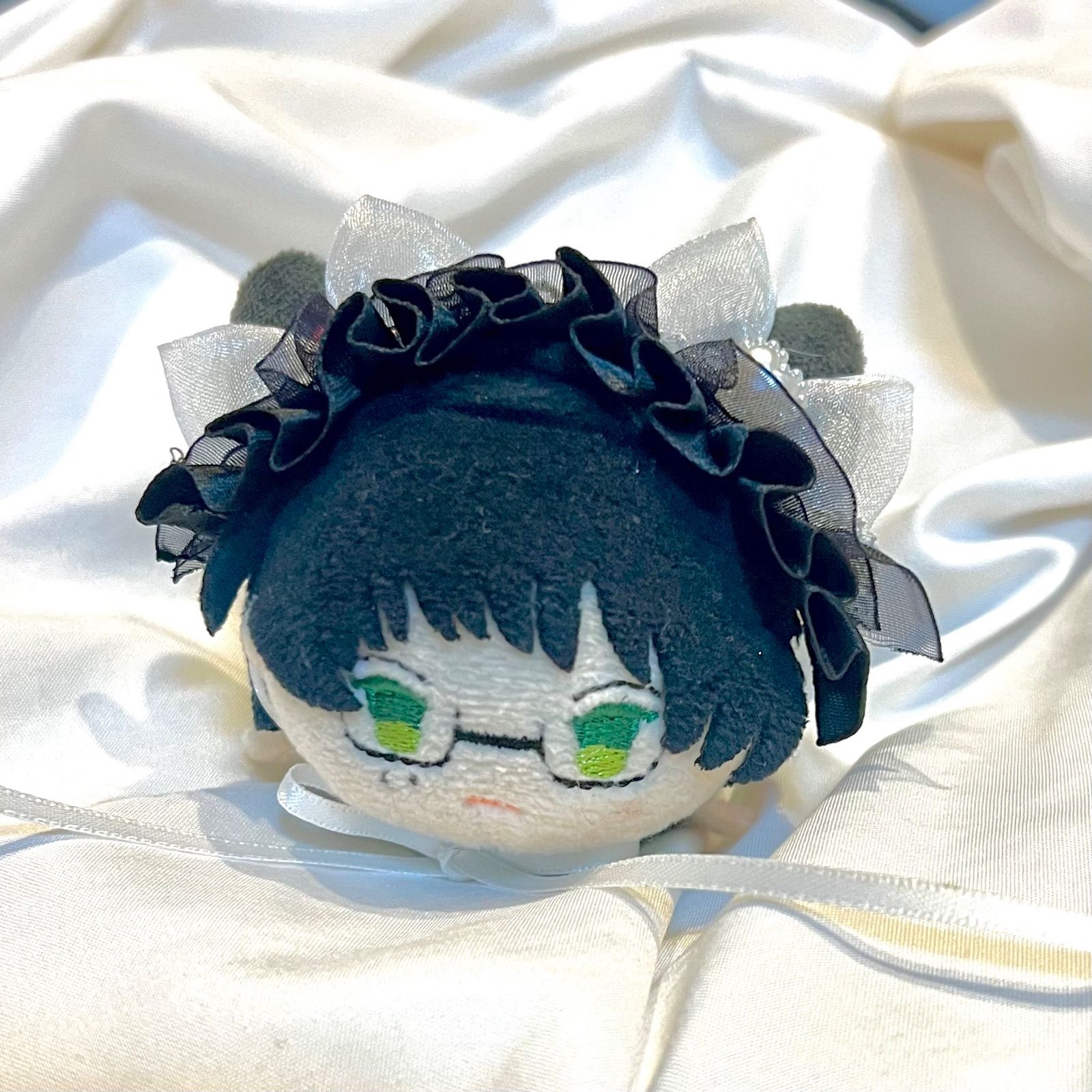183】ぬいぐるみ ぬい服 おまんじゅう ヘッドドレス【白 黒 水色