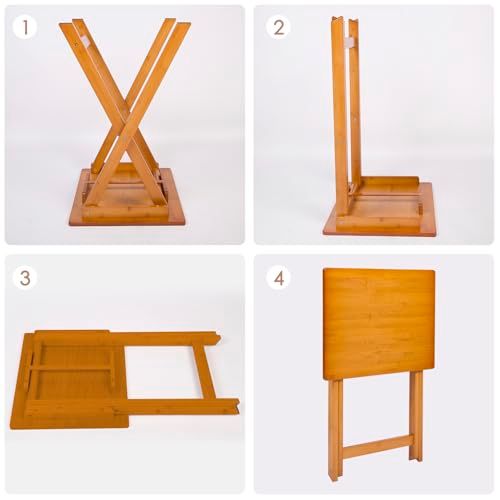 組立不要 天然竹 幅49×奥行き40×高さ67cm ベッドサイドテーブル 折りたたみサイドテーブル ブラウン VaLaVie