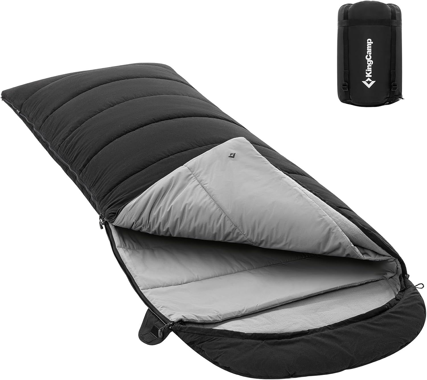 KingCamp 寝袋 封筒型 ブランケット 毛布 大人用 シュラフ 通気性 暖かい コンパクト オールシーズン 快適温度0~4 丸洗い 撥水加工 アウトドア キャンプ用 登山 車中泊 防災用 収納袋付き