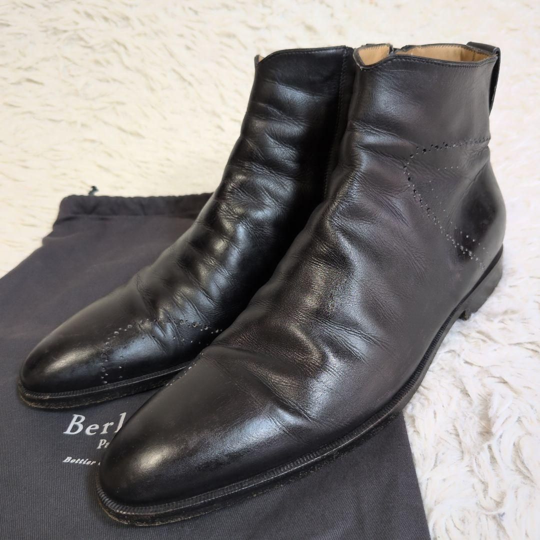 名作 ️Berluti ベルルッティ パティーヌレザーブーツ マダムオルガ期 革靴 9 黒 ブラック ピエール Pierre パティーヌ サイドジップ ショートブーツ ビジネス カジュアル パンチング