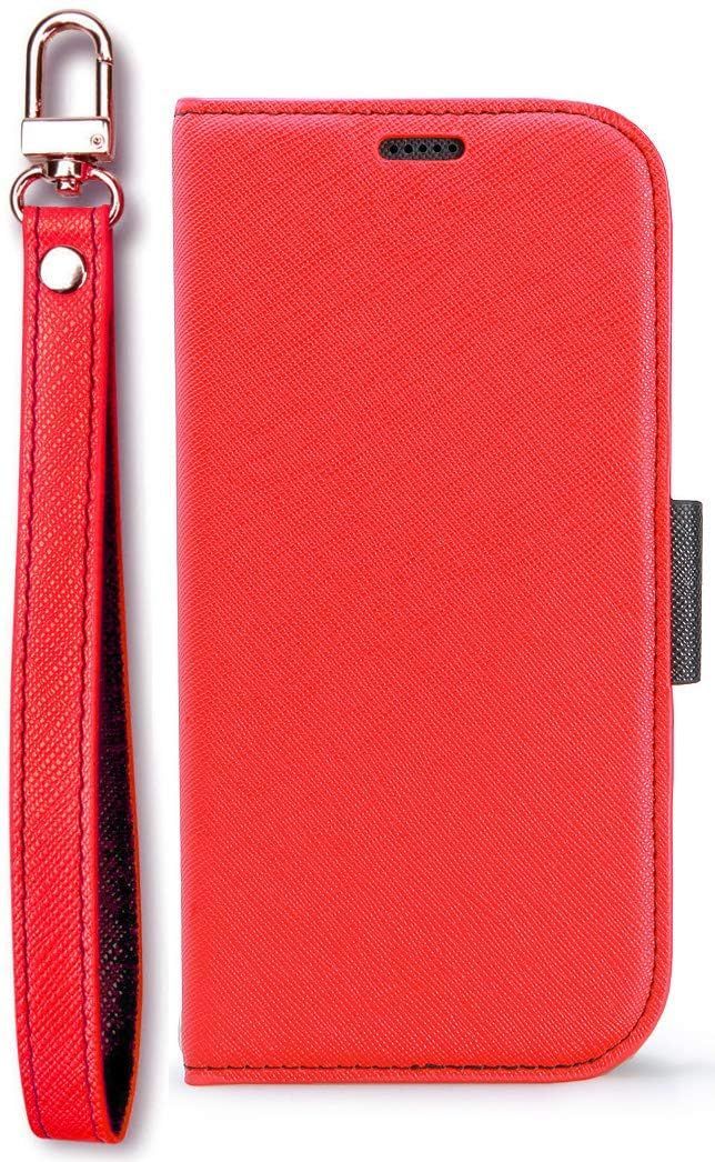 【人気商品】[ 付 収納 カード らくらくスマホ カバー レザー 手帳 らくらくホン 薄型 機能 スタンド me me ベルト 式 対応 対応 マグネット 付き ] ストラップ 手帳型 ケース NU F-42A / F-01L レッ