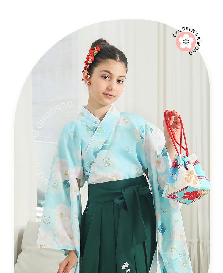 卒業式 袴 セット 小学生 椿 紺 140㎝ 髪飾り付き キャサリンコテージ 赤椿