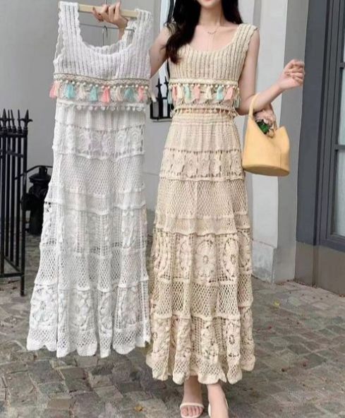 クロシェ編み セットアップ ボヘミアン 夏服 透かし編み ビスチェ ロングスカート レディース サマーニット 2点セット フリンジタンクトップ フ スカート ビーチウェア 南国旅行 沖縄 かぎ編みニット 夏 海 大人 リゾート