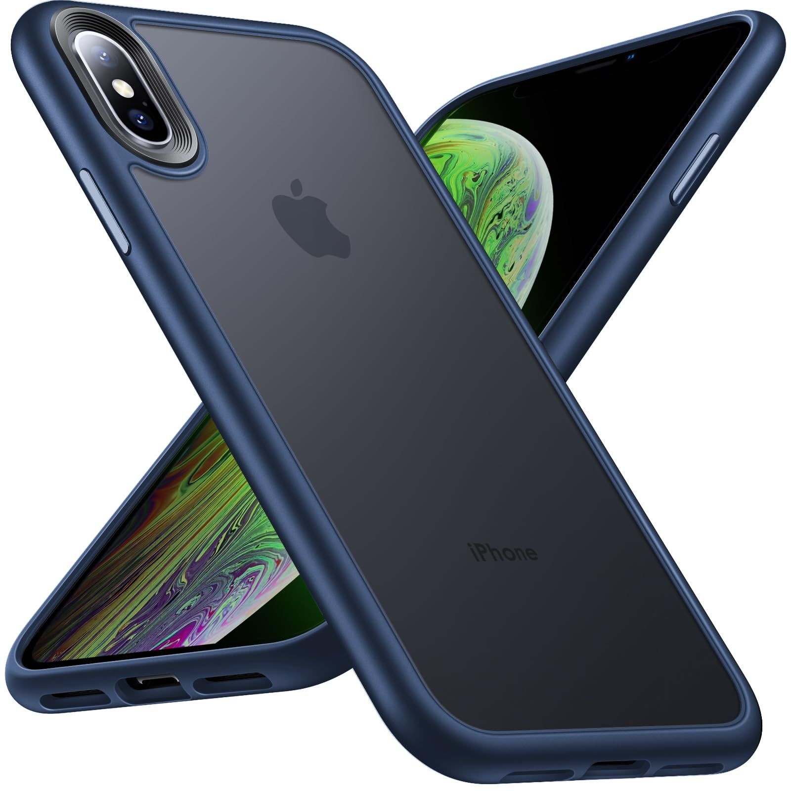 【新着商品】ストラップホール付き ワイヤレス充電対応 マットケース 指紋防止 スマホケース 米軍MIL規格 滑り止め アイフォンX/XS 耐衝撃 カバー 半透明 ケース 5.8インチ Xs/X iPhone ブルー Anqrp
