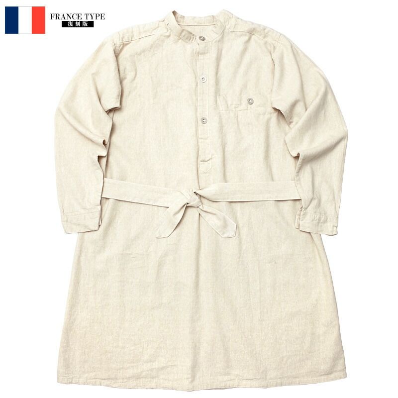 フランス軍タイプ ボージョンスモック ナチュラル JC166YN メンズ ウォッシュ加工 Bourgeron ブージュロン ノーカラー プルオーバージャケット ホスピタル用作業着 無地 コットンリネン レプリ
