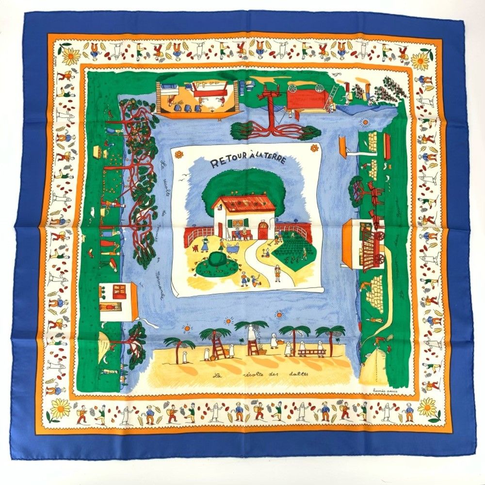 HERMES/エルメス カレ90 故郷に帰る スカーフ l_096 美品 Hermes エルメス カレ 90 RETOUR A LA TERRE 故郷に帰る シルク