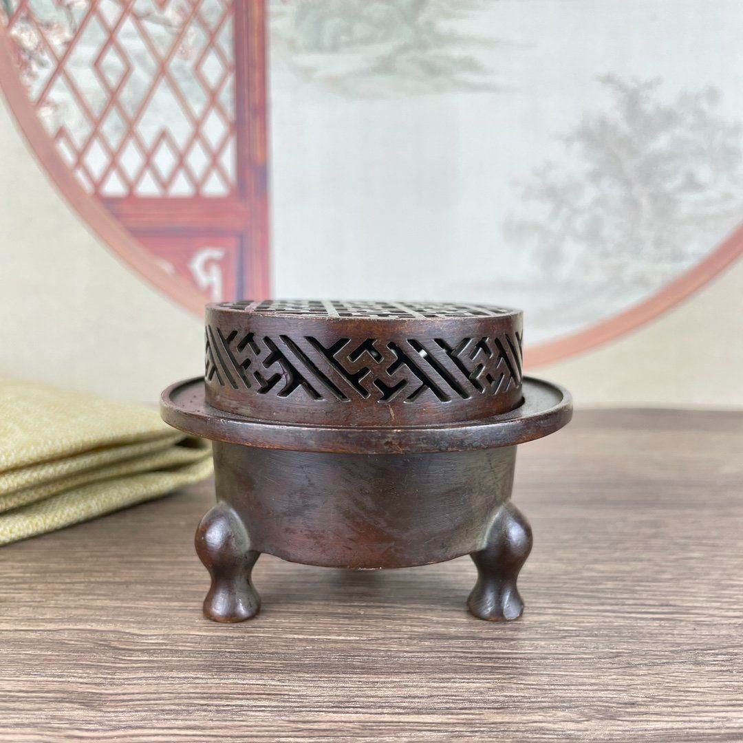 銅 細工 茶道具 香道具 蓋置 三脚の香炉 装飾品 現代工芸品美術