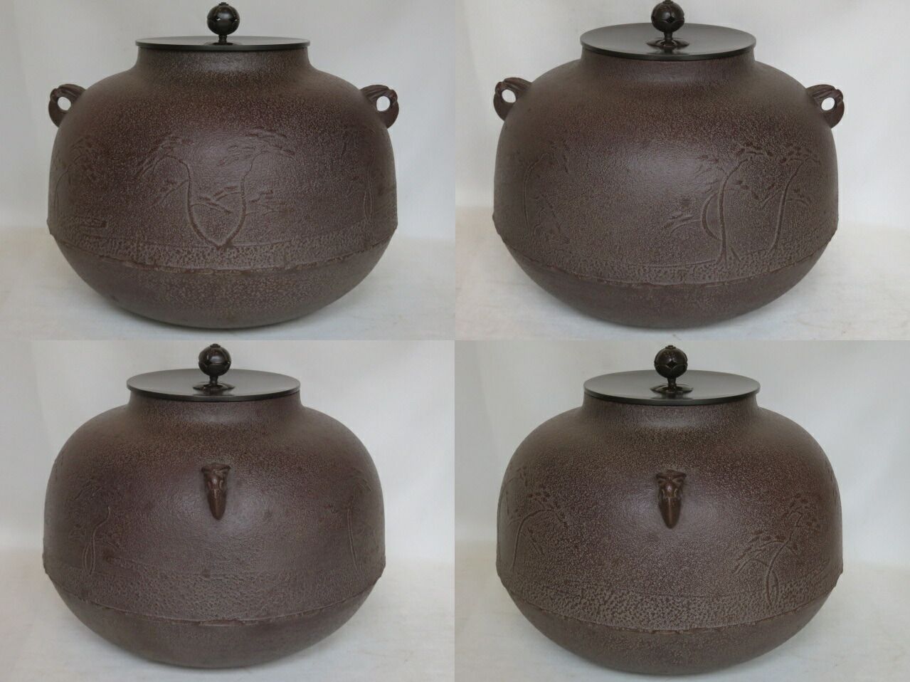 R》茶道具 四方雲龍釜 【釜師/高橋敬典作】共箱 （240718H1） 茶道具