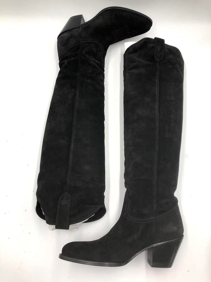 展示品 POLO RALPH LAUREN ポロ ラルフローレン WAPOFTW0D720049 スエードトール ウエスタン ブーツ size8B|黒 ◆ ◎レディース